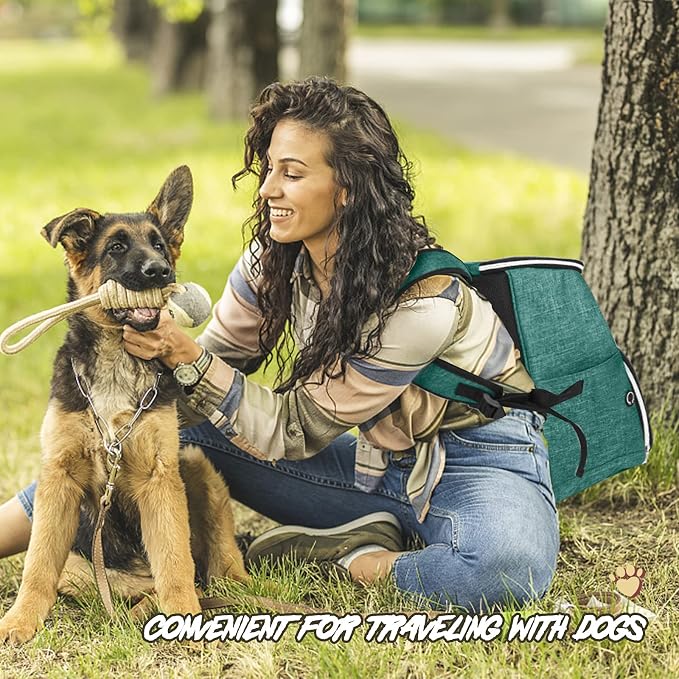 BAGLHER丨Dog Travel Bag Backpack, Airline Approved Pet Supplies Backpack, Dog Travel Bag with 2 Silicone Collapsible Bowls and 2 Food Baskets Green
