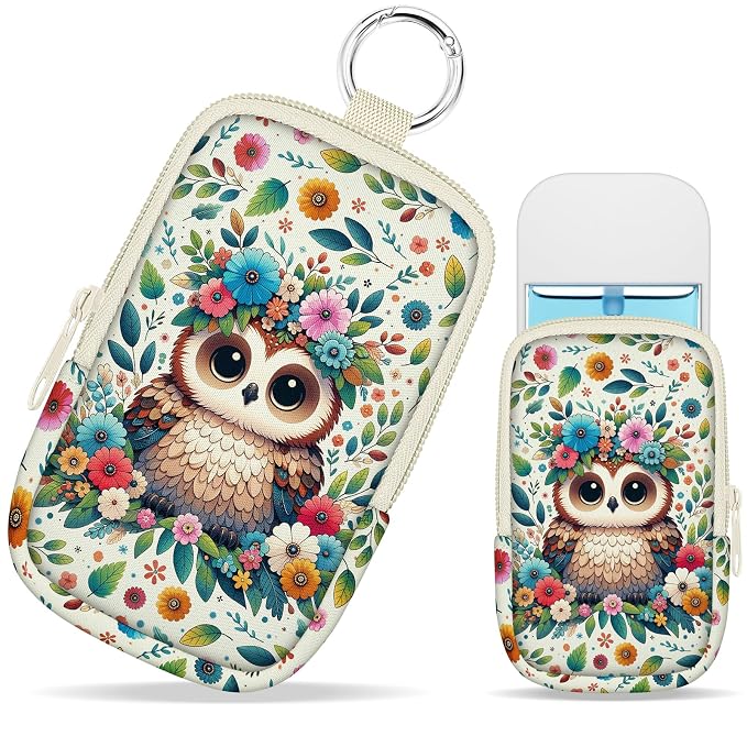 Hand Sanitizer Holder, Owls Floral Spray Case Zippered Pouch | Keychain, Travel Size, Cute Fashion Accessory with Snap Hook, for Glow Mist and Power Mist 1FL OZ, Mini Small Pocket Clip on
