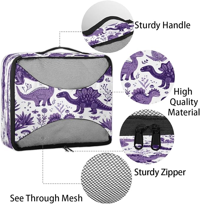 Dinosaurs Packing Cubes for Travel, Luggage Packing Organizers, Cute Cartoon Dino Travel Accessories Large Toiletries Bag for Clothes Shoes Cosmetics Toiletries