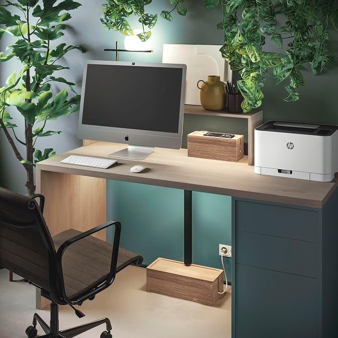 NATURE SUPPLIES Set of 2 Wooden Cable Management Boxes, Large and Medium Cord Organizer to Hide Wires and Power Strips for TV, Desk, Computer, Cable Storage and Organization, Dark Brown