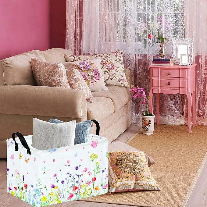 Spring Flower Gift Storage Basket Rectangle Storage Organizer for Nursery Hamper Home Bedroom Laundry Hamper Shelf Baskets.