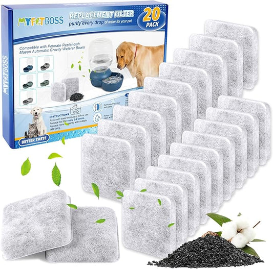 20pack Dog Water Filter Replacement，Dog Water Bowl Dispenser Compatible With Petmate Replendish Mason Automatic Gravity Waterer Bowls，Pet Filters for Water Fountain