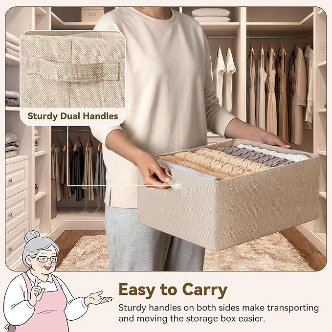 GRANNY SAYS Fabric Storage Basket, Storage Bins, Light Taupe, Large, 2-Pack | With Metal Frame, Foldable, Sturdy Handles, Organizer Bins for Closet, Shelf, Holds Blankets, Clothes, 17"x13"x7"