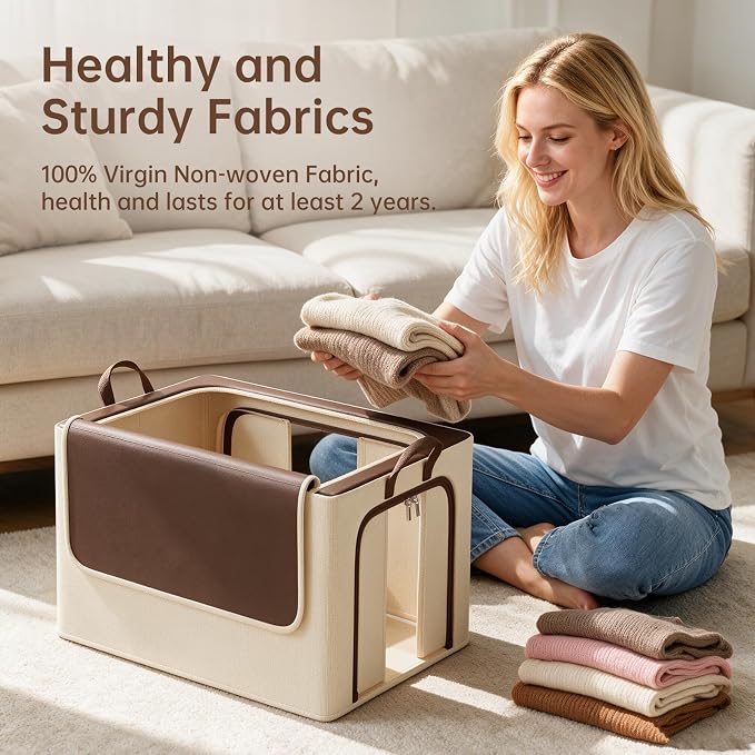 Clothes Storage Bins, 3 Openings, 100L, Brown | Metal Frame