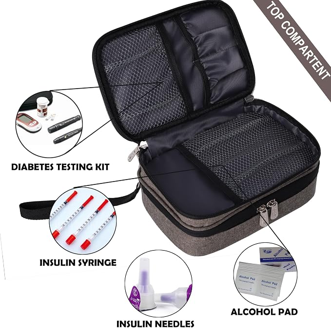 apollo walker Insulin Cooler Travel Case with Ice Packs and Insulation | TSA Approved Includes 2 x 90g ice packs for 9-hour cooling insulin pens & syringes for Diabetics to Carry (Gray)