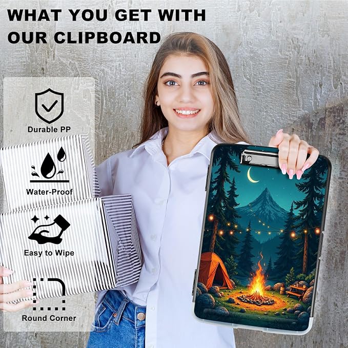 A4 Clipboard with Storage Pen Holder, Clipboards Organizer Nursing Clipboard Foldable File Folder Plastic Clipboard Folio Clip Board for Office Work Classroom Doctor, Dark Mountain Flame