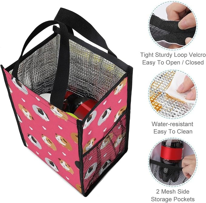 Reusable Insulated Lunch Bag Portable Thermal Lunchbox Compatible with Love Heart Guinea Pig Pet Lunch Cooler Tote Food Organizer for Office Travel