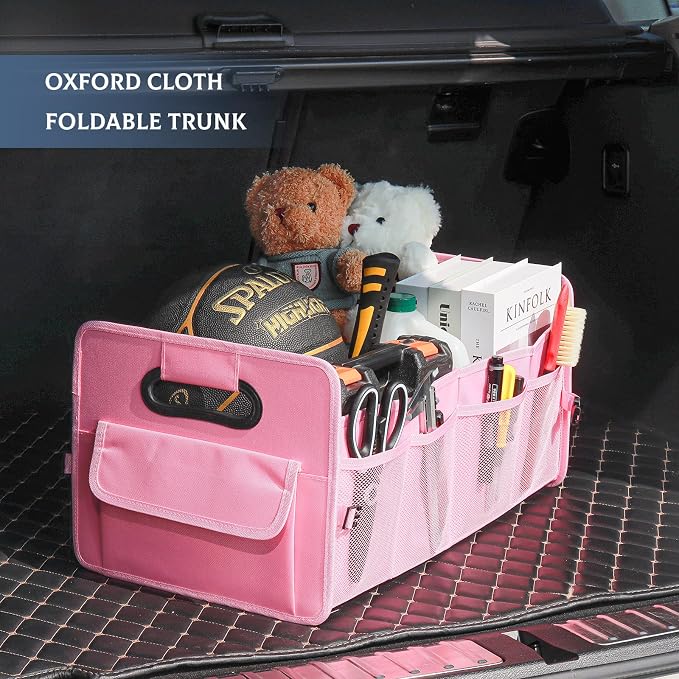 Car Trunk Organizer, Collapsible Car Organizers and Storage Large Pink | Sturdy, Strong Capacity, Clean Decor, Multi Compartment Container Box, Adjustable Car Accessories for SUV Sedan Truck