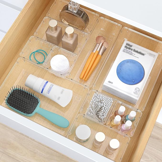 StorMiracle 28 PCS Clear Plastic Drawer Organizers Set, 4 Size Desk Drawer Organizer Trays for Makeup, Jewelry, Kitchen Utensils, Gadgets and Office Accessories | 4 Size Desk Drawer Organizer Trays for Makeup, Jewelry, Kitchen Utensils, Gadgets and Office