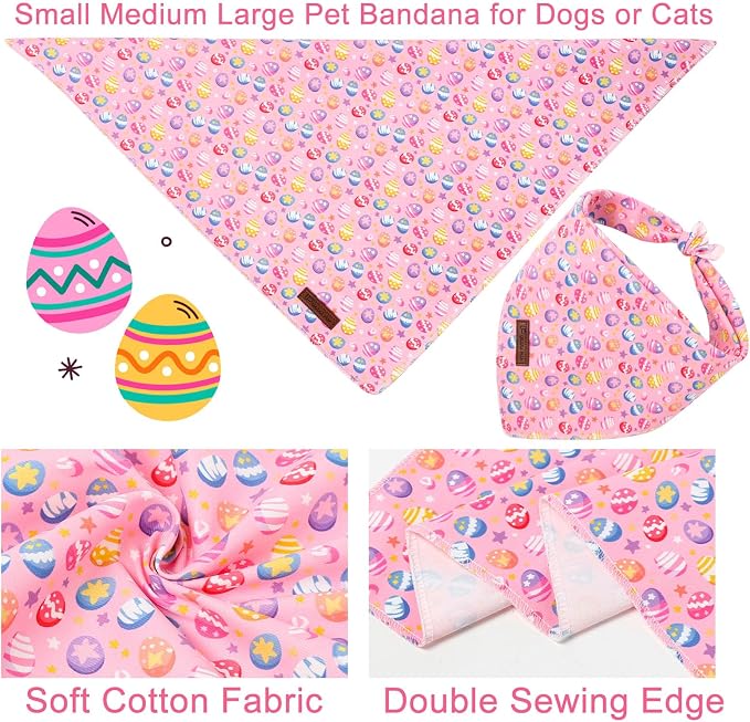 Easter Day Dog Bandana, UP URARA PUP Easter Eggs Triangle Bid Scarf for Medium Large Dogs, Cotton Kerchief for Girl Boy Puppies, Cute Spring Bunny Bandana,L