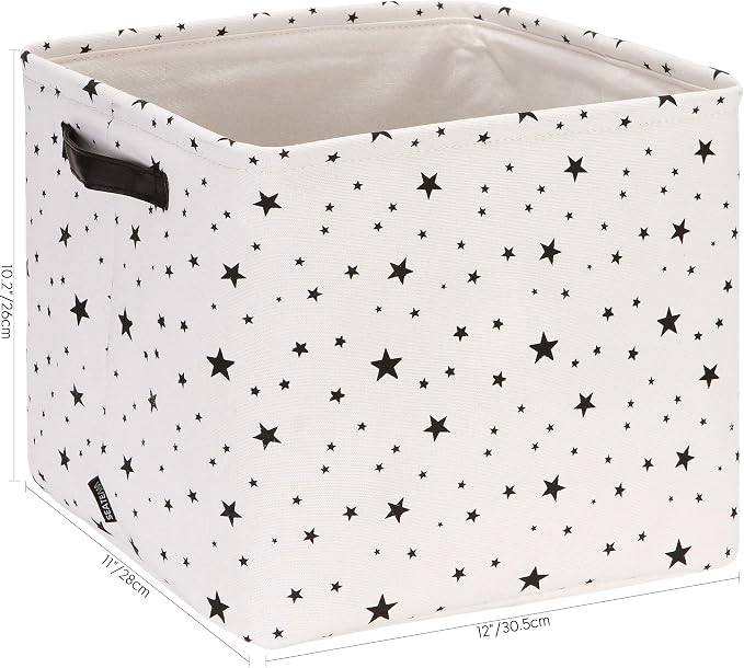 Sea Team Collapsible Fabric Storage Cube Bins Organizer with Handles | Canvas Storage Baskets for Closet Shelf Organization and Organizing Solution, 12 x 11 x 10 Inches, Black, 4-Pack