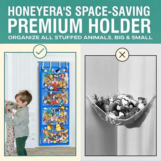 Honeyera Storage for Stuffed Animal - Over Door Organizer for Stuffies, Baby Accessories, and Toy Plush/Easy Installation with Breathable Hanging Pockets