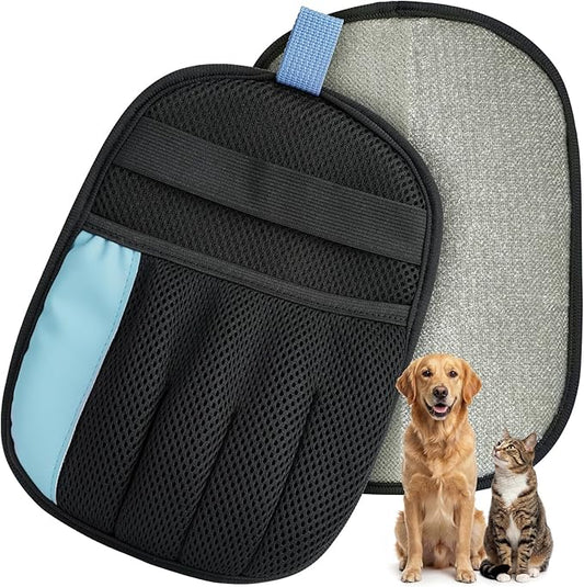 Rivalran Pet Hair Remover Glove for Dog & Cat, Reusable Electrostatic Magic Brush, Five-Finger Hair Removal Mitt for Cleaning Clothing, Bed, Couch, Carpet, and Car Seat Blue