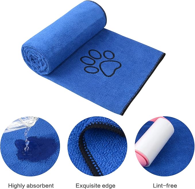 KinHwa Dog Towel Super Absorbent Pet Bath Towel Microfiber Dog Drying Towel for Small, Medium, Large Dogs and Cats 30inch x 50inch Dark-Blue