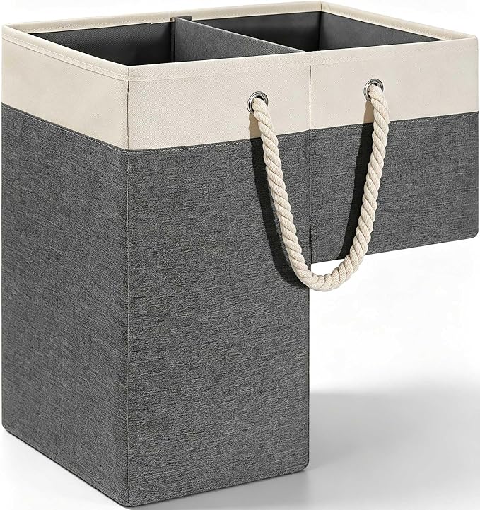 LHZ.K Stair Basket with Removable Divider & Sturdy Handles,1pcs Grey | 16" Rigid Foldable Stair Storage Basket for Carpeted & Wooden Stairs, Large Capacity for Laundry, Toy, Pet Supplies & Clutter