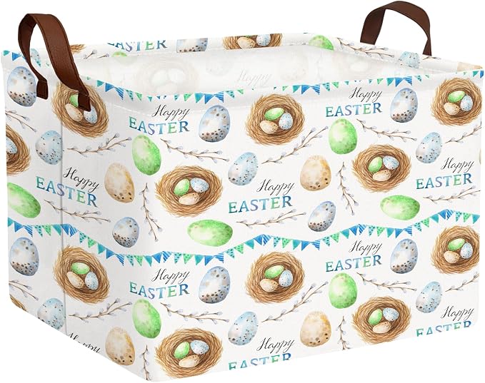 Large Cute Easter Basket for Kid Empty Gift Baby Rectangle Storage Bin Bunny Eggs Boy＆Girl Room Décor (Bird Nest)