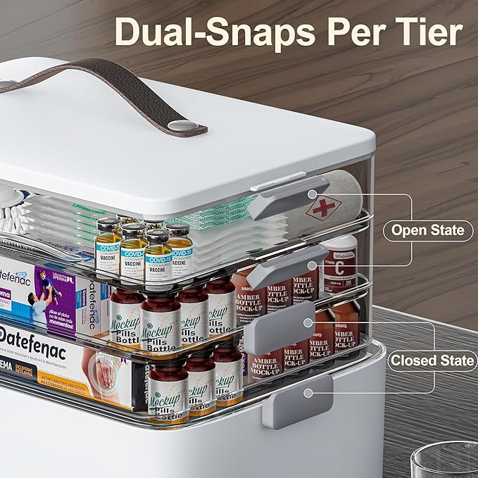 CTIME 4-Tier Medicine Organizer - Portable Medicine Cabinet with Handle | Multipurpose Medical Box, Pill Organizer, Empty First Aid Kit for Home Organization Must