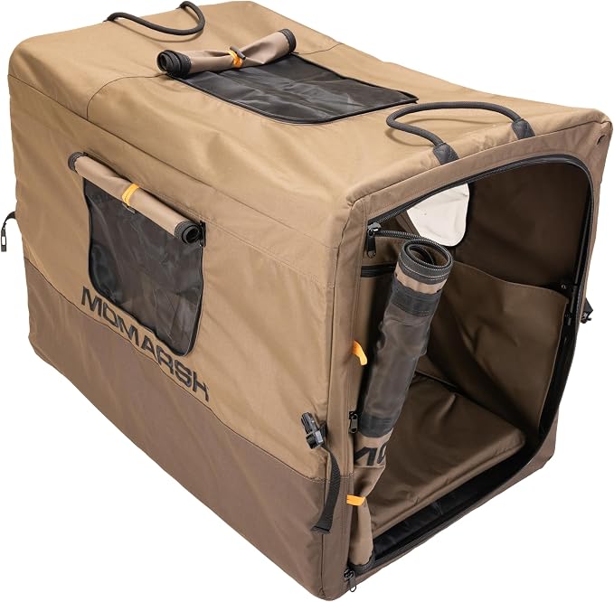 Momarsh Quick Crate | Collapsible Dog Crate for Travel & Waterfowl Hunting | Removable Padded Floor & Customizable Windows | Weather Proof Siding & Exterior Pockets for Storage