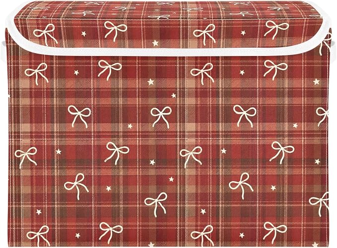 Christmas Fabric Storage Bins with Lid Foldable Cube Storage Boxes Baskets | Decorative Storage Boxes, 300D Oxford Cloth, Hollow Board Frame, Flip Top Velcro Lid, 16.5x12.6x11.8 inch, Collapsible Design
