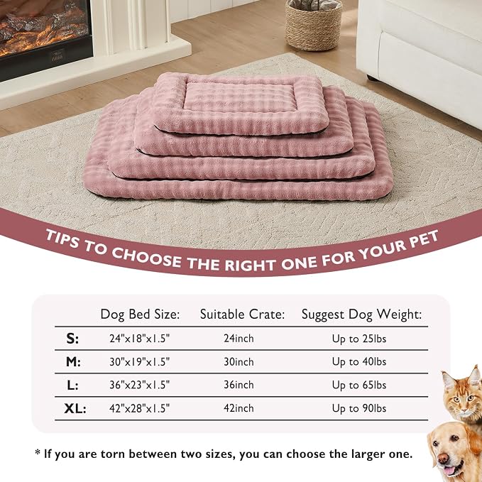 Pet Bed Mat Crate Pad for Cats Small Dogs, Dusty Pink, 24"x 18" | Washable Soft Pet Sleeping Mat, Puppy Cat Kitten Cushion with 3D Bubble Pattern