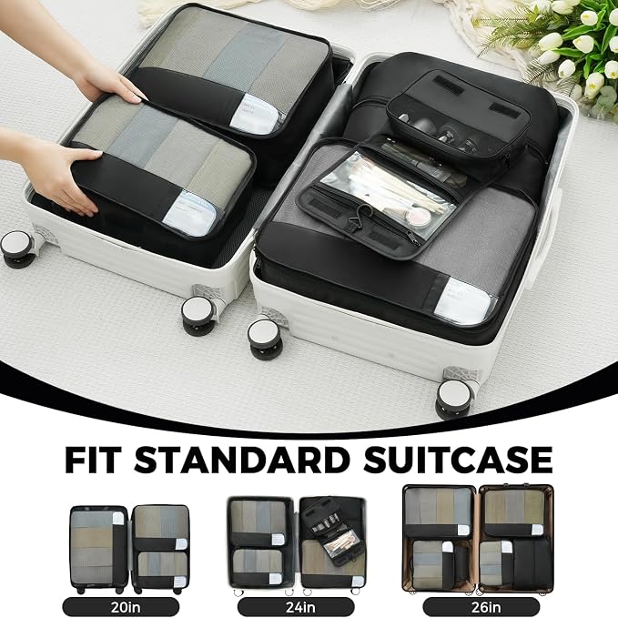 BAGAIL 9 Set Packing Cubes with Packing List Luggage Packing Organizers for Travel Accessories (Black)