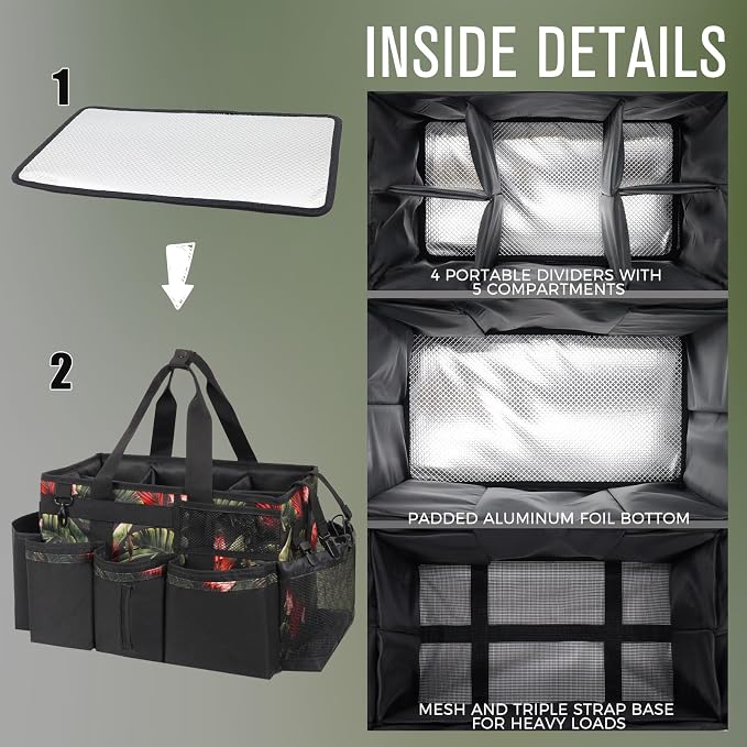 SCAVATA Wearable Cleaning Caddy Organizer With Handle & Shoulder Strap | Multiple Compartments, 4 Foldable Dividers, Portable Cleaning Supplies Tool Storage for Home, Car & Housekeeping, GreenBush