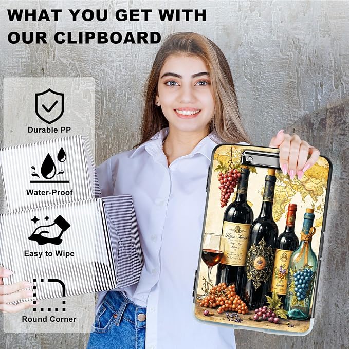 A4 Clipboard with Storage Pen Holder, Clipboards Organizer Nursing Clipboard Foldable File Folder Plastic Clipboard Folio Clip Board for Office Work Classroom Doctor, Grape Wine