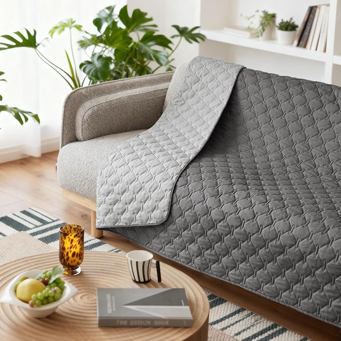 gogobunny 100% Double-Sided Waterproof Dog Bed Cover Pet Blanket Sofa Couch Furniture Protector for Puppy Large Dog Cat, Reversible (82x120 Inch (Pack of 1), Dark Grey/Light Grey)