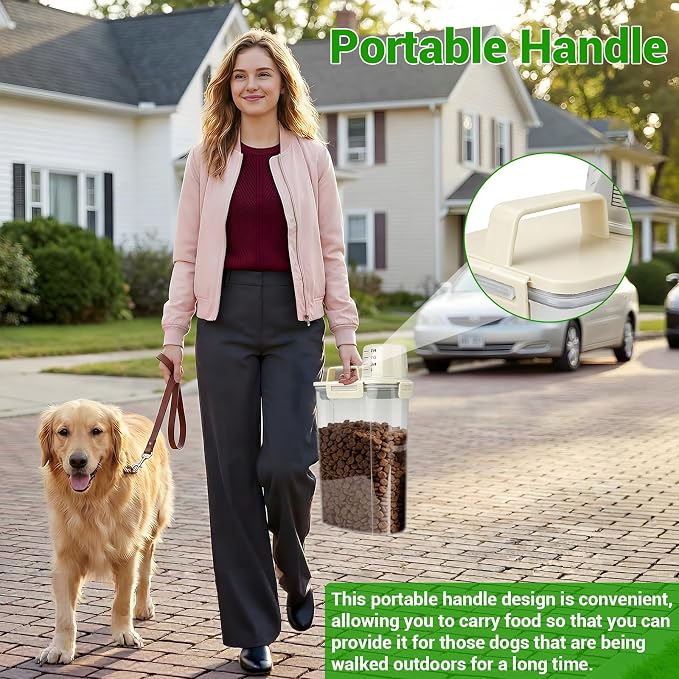 Cat Dog Food Storage Container, 3–5Lbs Portable Pet Food Storage Containers with Cup & Silicone Can Lids for Canned Food Spoon, Small Animal Kibble Dispenser for Bird Seed Cereals Clear/Beige