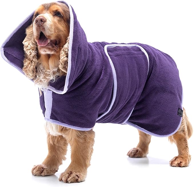 Lucky Pooch® Dog Robe - Luxurious Dog Bathrobe - Ultra Absorbent Dries Your Dogs in Minutes! Double-Layer, Super Soft Towel and Bath Robe All in One (XL, Aubergine)