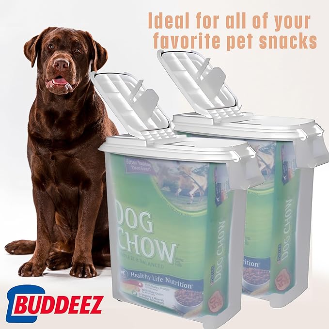 Buddeez Airtight Rolling Pet Food Storage Container, 50 Quart, with Scoop | For dog food, cat food or bird seed, Rolling bin for easier movement, Includes scoop
