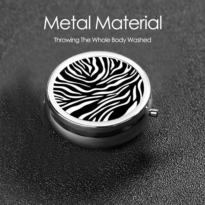 Compact Pill Box, Zebra Stripe Round Waterproof Case, Travel Organizer for Supplements, Purse Pocket Container for Daily Office Use