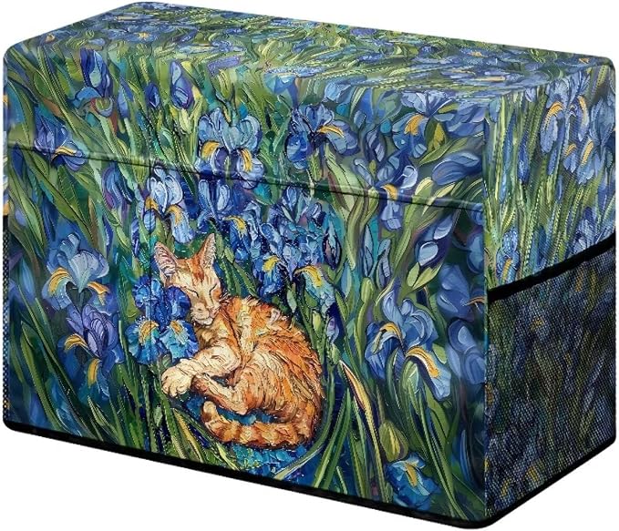 Iris Flower Orange Cat Pattern Sewing Machine Cover Heavy-Duty Dust & Pet Hair Protection with Storage Pocket, Fits Brother, Singer, Janome Machine (Green)