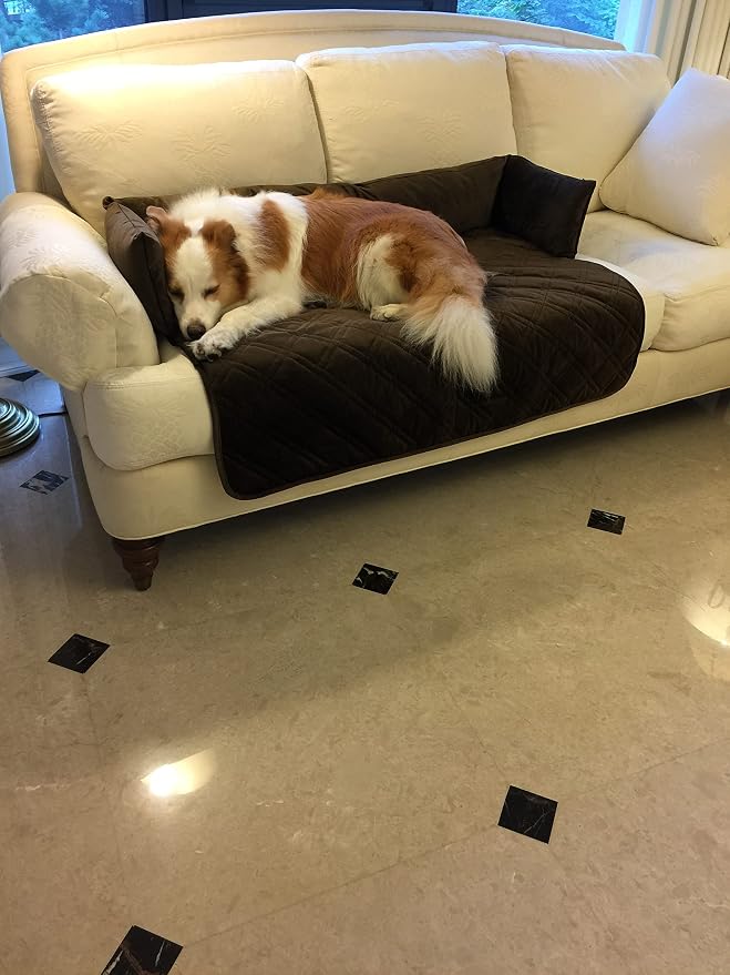 Brilliant Sunshine Chocolate Velvet Dog Sofa Slipcover, Large | Calming Pet Couch Bed with Removable & Washable Cover, Funiture Protector & Bed Mat for Dogs, Pets, Cats, 42"×32"×8"