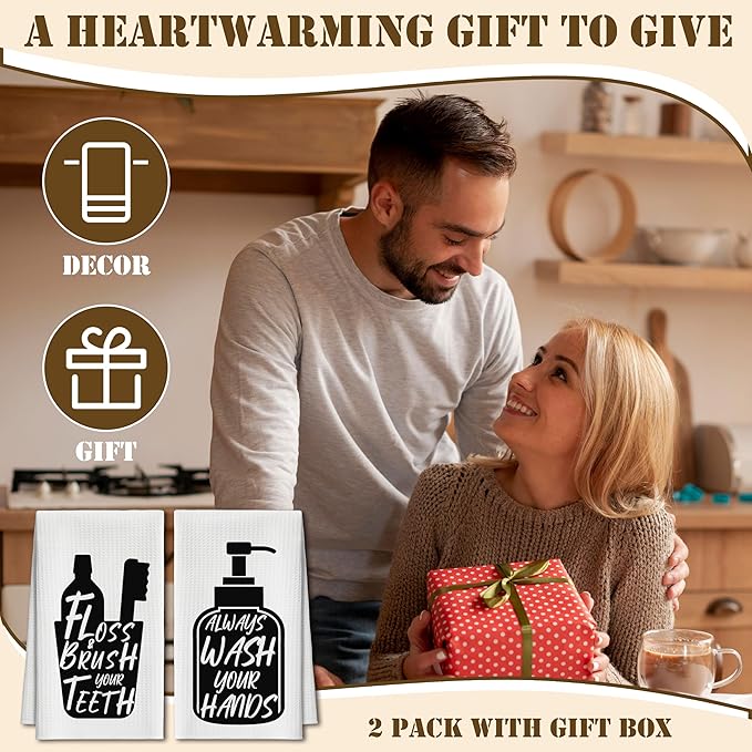 Bath Towels Set of 2, Black and White Dish Towel for Bathroom Spa Kitchen, Toiletries Decorative Hand Towels, Fast Drying Tea Towel, Housewarming Xmas Gifts for Women Mom -B33
