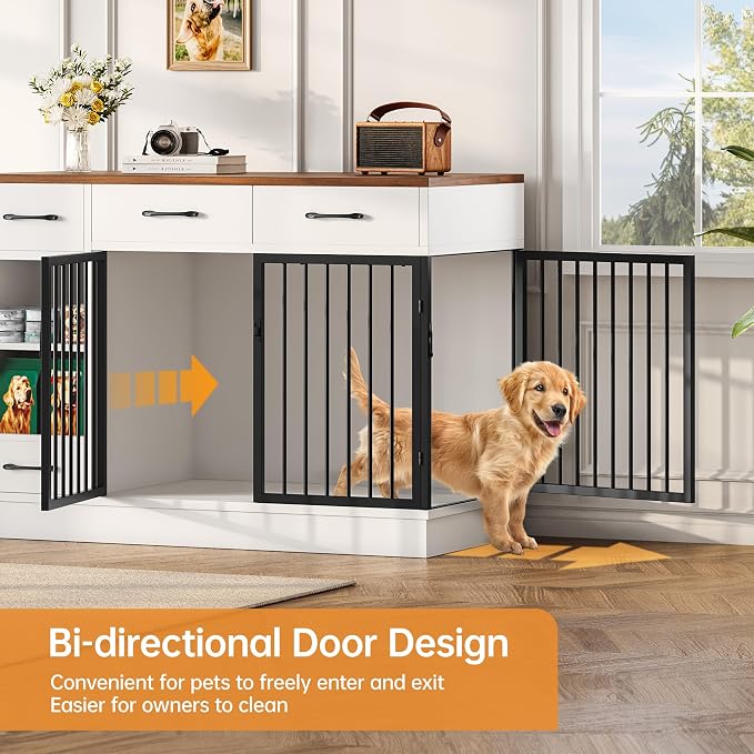 47.2'' Large Dog Crate Furniture with Drawers Wooden | with 3 Storage Drawers, Sturdy, Adjustable Shelf for Small, Medium Dogs