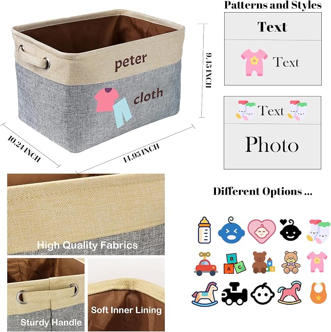 Personalized Baby Toy Storage Basket Custom Toy Box with Name Storage Organizer Collapsible with Handles for Girl Boy