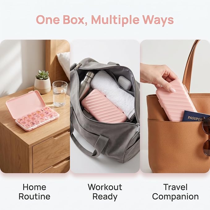 LOHE Pill Organizer 3 Times a Day, Pill Box 7 Day, Weekly Travel Case | Large 7 Day Pill Box 3 Times a Day, Portable Pill Case for Medication, Vitamins, Fish Oil and Supplements