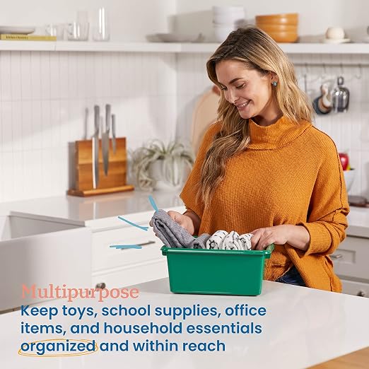 ECR4Kids Scoop Front Storage Bins, Multipurpose Organization, Green, 10-Piece | Durable plastic, GREENGUARD Gold Certified, 1.2 gallon capacity, lightweight & nestable, built-in handle, classroom/home use