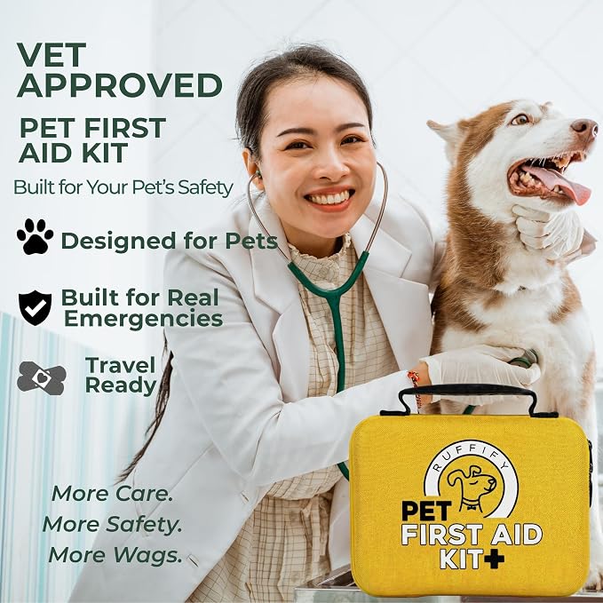 Dog First Aid Kit, Cat and Pet Emergency Kit, Vet Approved, 74 Pcs | High quality, easy to open compact kit, Ideal gift for dog lovers, cat owners, pet parents. Home, travel, hiking, camping.