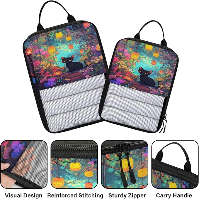 Cute 6 Set Compression Packing Cubes Cat Expandable Packing Organizer for Travel Accessories Luggage Suitcase Bag