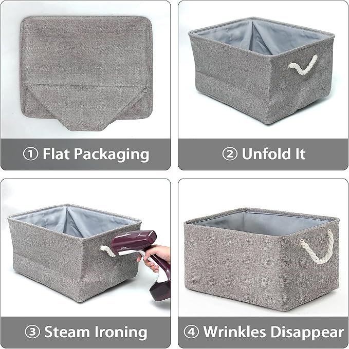 Storage Basket for Organizing - 16x12x12 inch 3 Pack Fabric Storage Cubes, Cube Storage Bin for Shelves Closet Organizer Cloth Gift Toy (Grey)