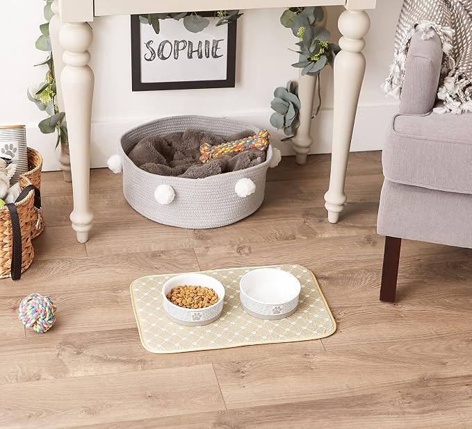 Bone Dry Machine Washable, Ultra Absorbent Pet Mat, 12x18, Taupe Trellis Print