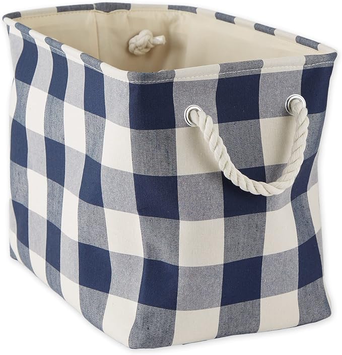 DII Buffalo Check Storage Bin, Medium Rectangle, 16x10x12, Navy/Off-White
