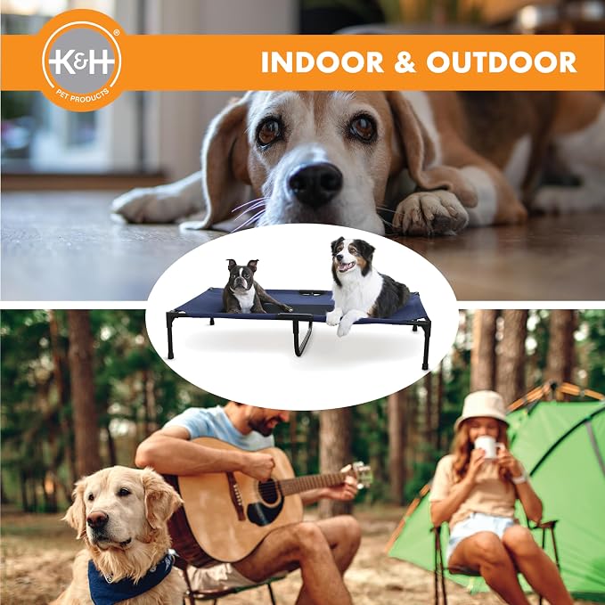 K&H Outdoor Elevated Dog Bed, Cooling Raised Dog Bed, Blue, XL 50x32in | Pet Cot for Large & Extra Large Pets, Breathable Mesh Center Hammock Design, Indoor/Outdoor Washable Cover, 50x32in