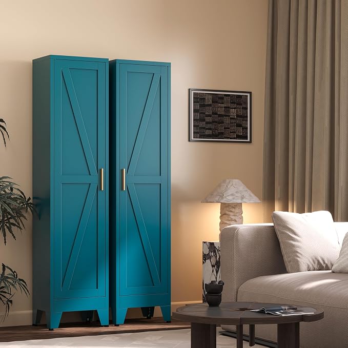 67" H Broom Closet Storage Cabinet,Metal Cleaning Cabinet,Narrow Storage Cabinets with 4 Adjustable Shelves,Slim Tall Floor Cabinet