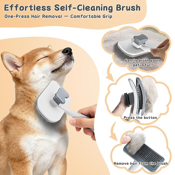 3-Piece Dogs & Cats brush for shedding - Self Cleaning Slicker Brush, Dematting Comb & Nail Clipper - Professional 3-in-1 Grooming Set for Shedding, Mats & Tangles - Easy At-Home Pet Care Tools