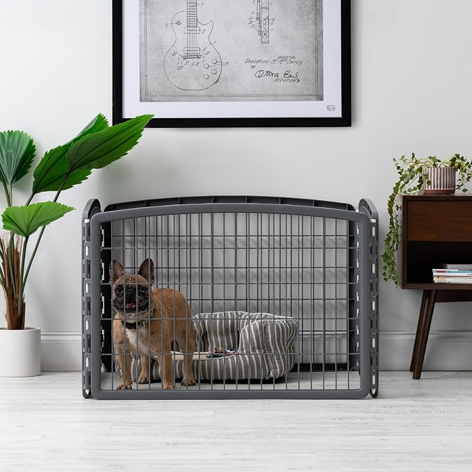 IRIS USA 4-Panel Dog Playpen, Pet Enclosure, Dark Gray | Puppy Training, Flexible Boundary, Configurable Layout, Multi-Shape Setup, Tool-Free Assembly, Stable Non-Tip Base