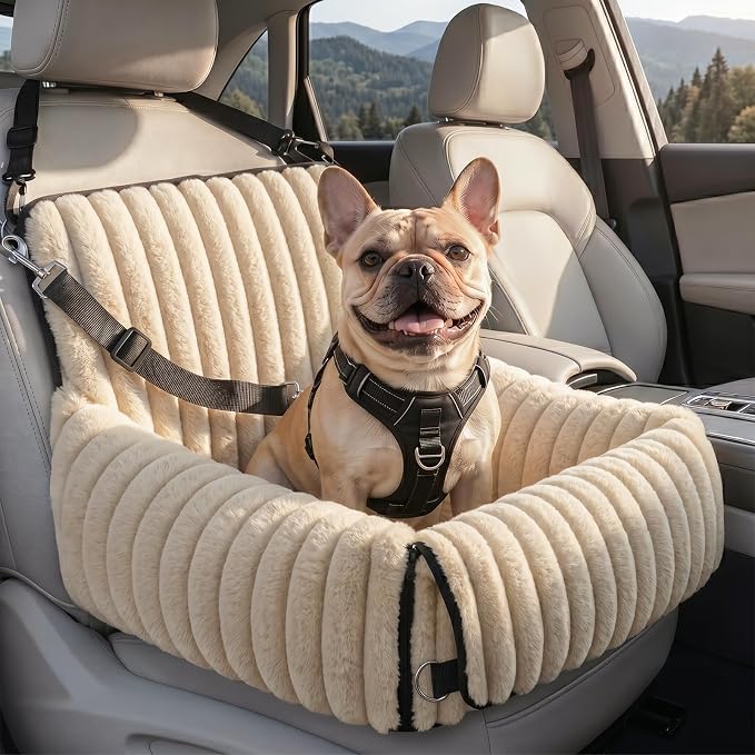 MIXJOY Dog Car Seat for Small/Medium Dogs up to 23 lbs, Multi-Functional Dog Carrier for Car with Detachable Washable Cover, Pet Travel Bed with Clip-On Safety Leash, Brown