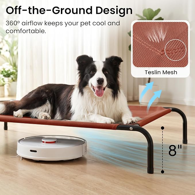 Love's cabin Elevated Cooling Dog Bed for Large Dogs, Portable Indoor & Outdoor Raised Pet Dog Cat Cot, Durable Summer Frame with Breathable Mesh, Terracotta, 48 inches